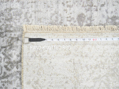 Transitional hand-knotted wool/silk runner in Gray, 2'6" x 7'10" — SKU O064603 (view 8)