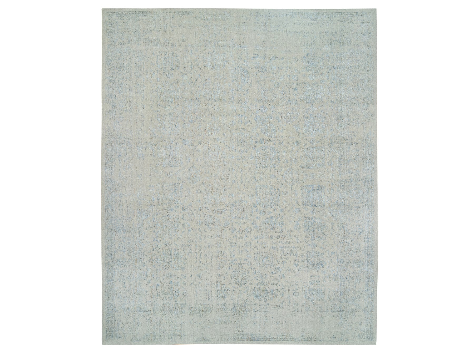 Tabriz Transitional hand-knotted wool/silk rug in Blue, 12' x 15'1" — SKU O064604