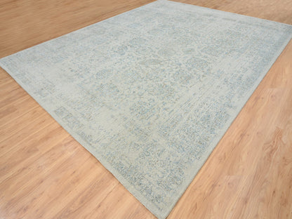 Blue 12'0" x 15'1" Transitional Handloom Wool/Silk Rug - Sku: O064604