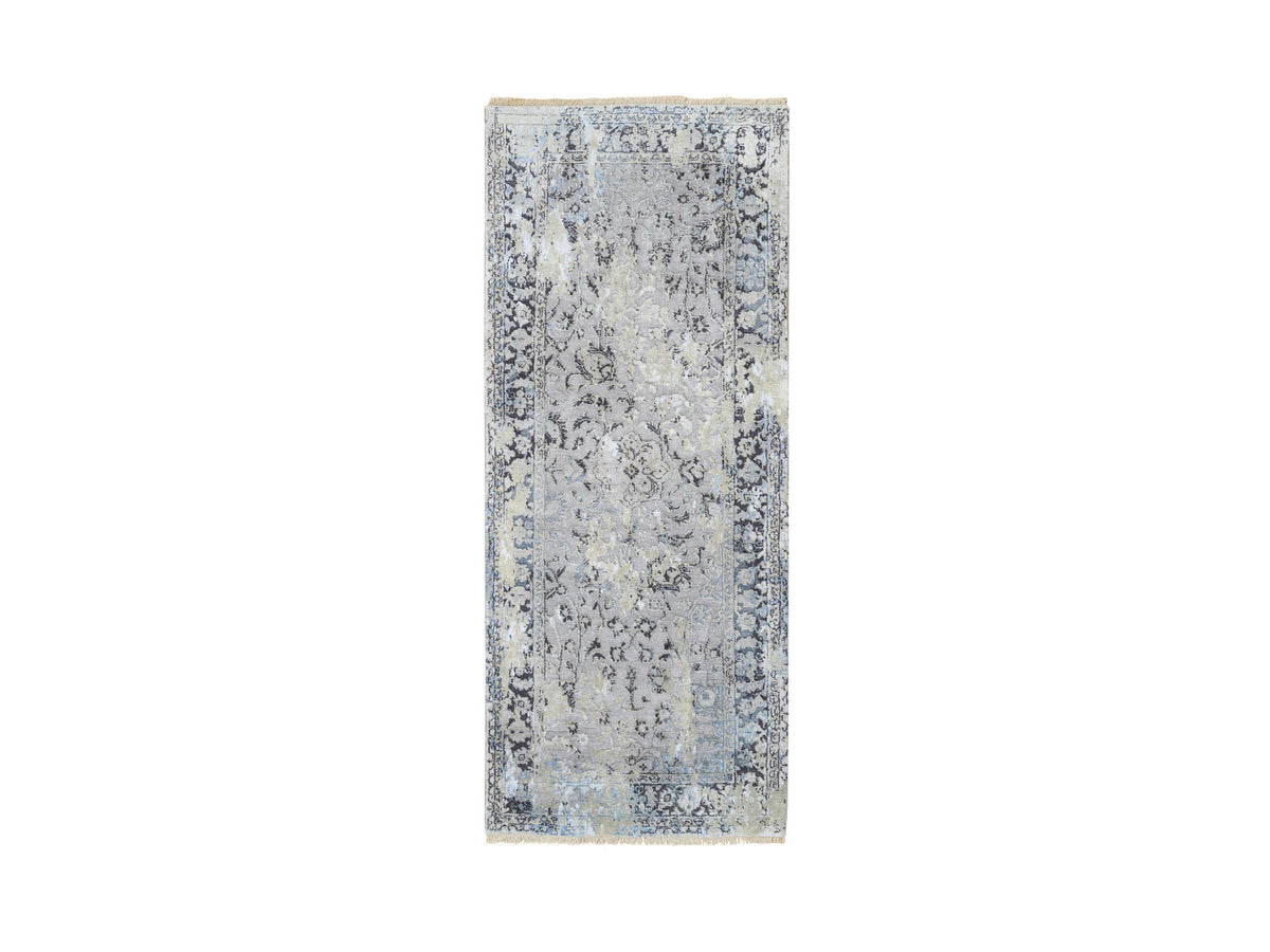 Kashan Transitional hand-knotted wool/silk runner in Gray, 2'6" x 6'1" — SKU O064609