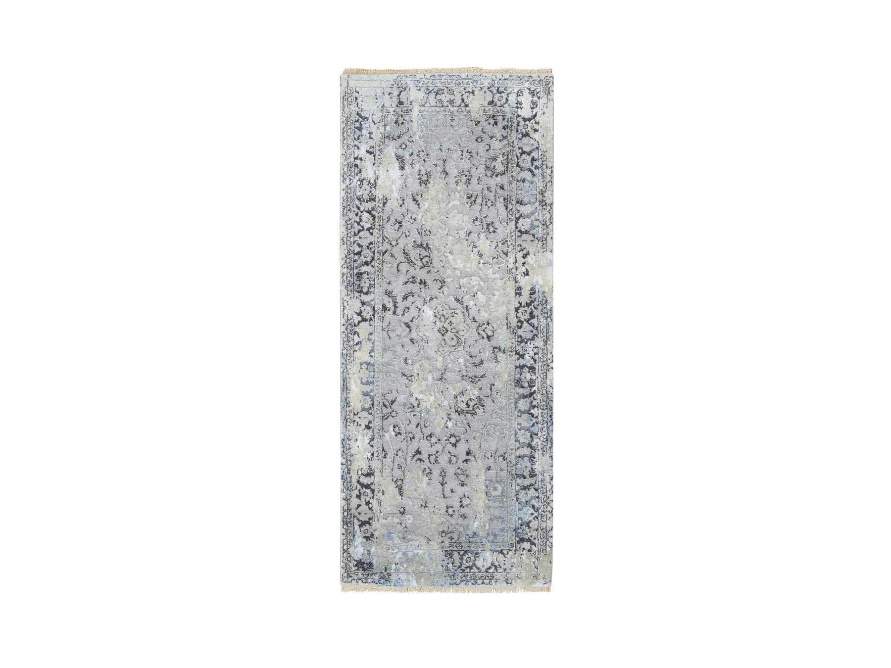 Kashan Transitional hand-knotted wool/silk runner in Gray, 2'6" x 6'1" — SKU O064609