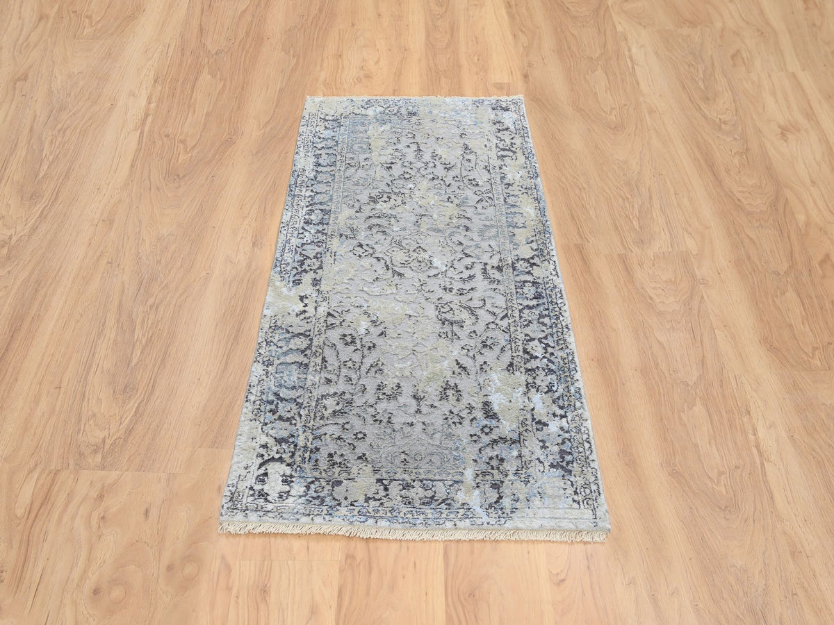 Kashan Transitional hand-knotted wool/silk runner in Gray, 2'6" x 6'1" — SKU O064609 (view 2)