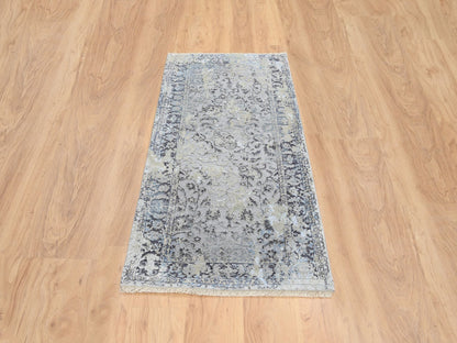 Kashan Transitional hand-knotted wool/silk runner in Gray, 2'6" x 6'1" — SKU O064609 (view 2)