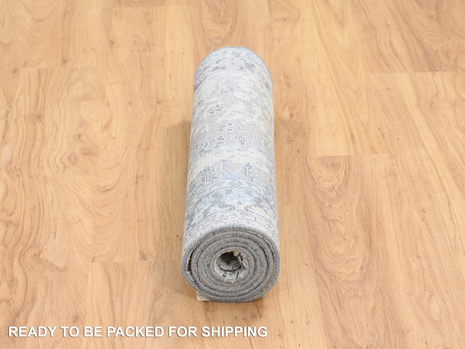 Kashan Transitional hand-knotted wool/silk runner in Gray, 2'6" x 6'1" — SKU O064609 (view 6)