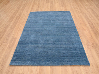 Blue 5'0" x 7'1" Modern and Contemporary Handloom Wool Rug - Sku: O064616