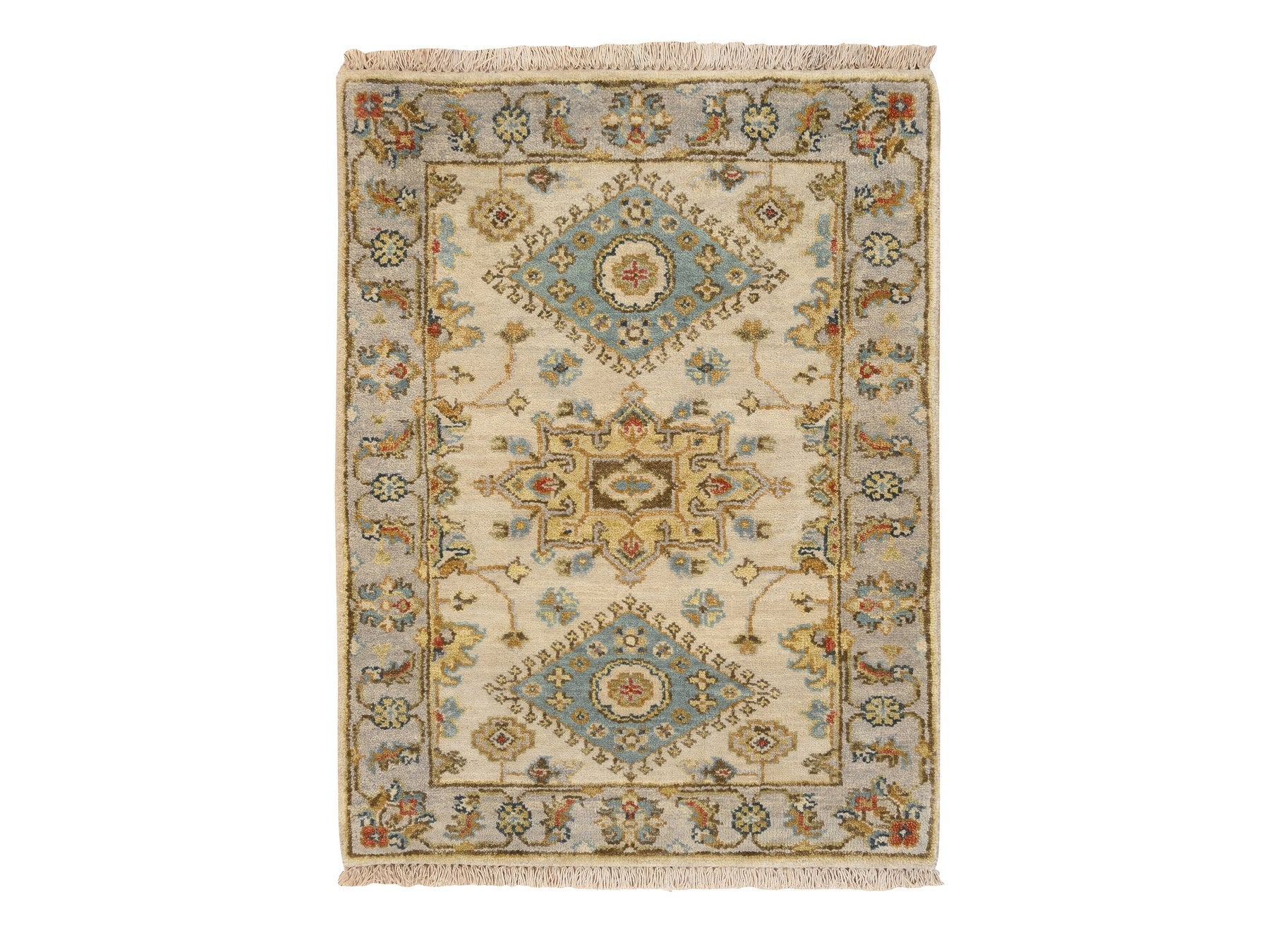 Tribal Heriz hand-knotted wool rug in Ivory & Light Gray, 2'1" x 3' — SKU O064637