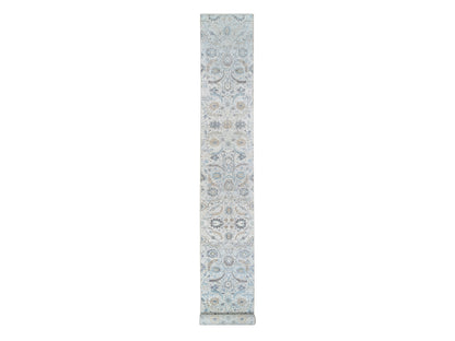 Transitional hand-knotted wool/silk runner in Ivory, 2'6" x 18'1" — SKU O064652
