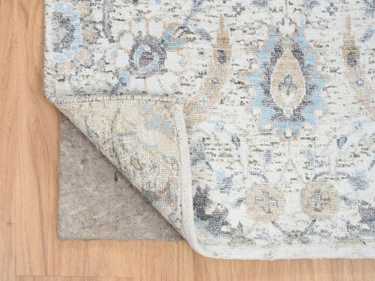Transitional hand-knotted wool/silk runner in Ivory, 2'6" x 18'1" — SKU O064652 (view 3)