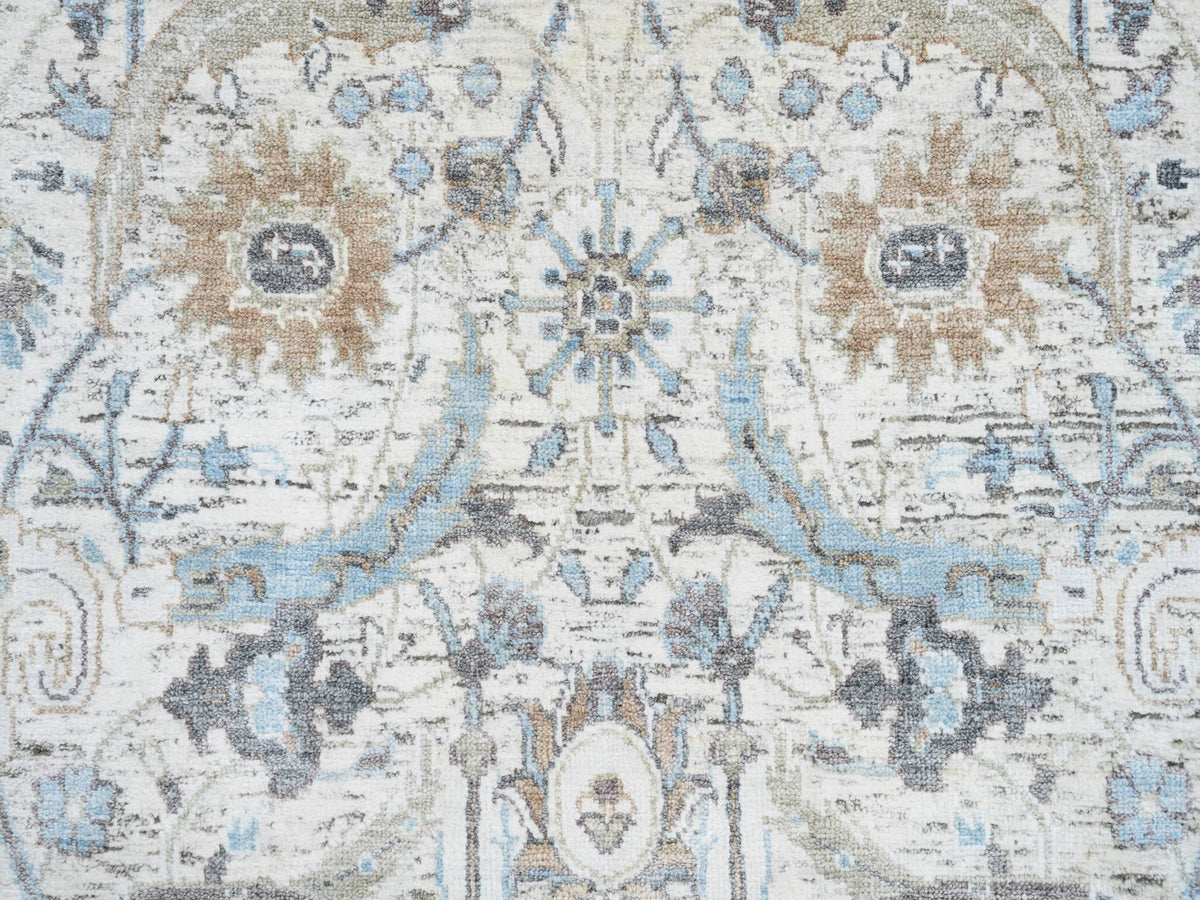 Transitional hand-knotted wool/silk runner in Ivory, 2'6" x 18'1" — SKU O064652 (view 5)