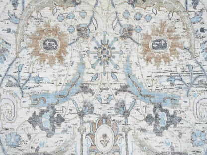 Transitional hand-knotted wool/silk runner in Ivory, 2'6" x 18'1" — SKU O064652 (view 5)
