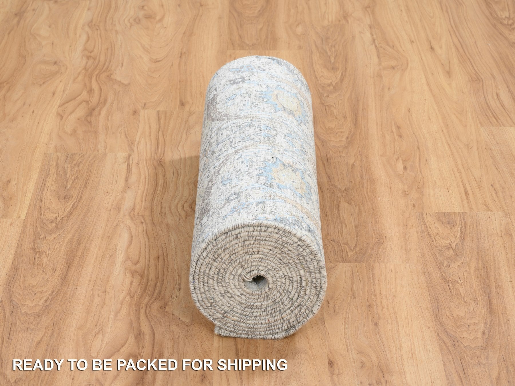 Transitional hand-knotted wool/silk runner in Ivory, 2'6" x 18'1" — SKU O064652 (view 6)