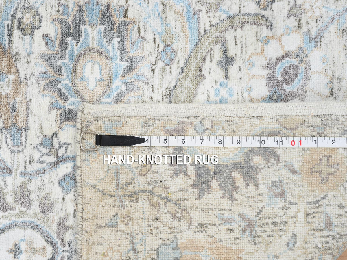 Transitional hand-knotted wool/silk runner in Ivory, 2'6" x 18'1" — SKU O064652 (view 8)