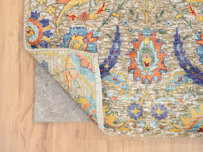 Transitional hand-knotted wool/silk runner in Ivory, 2'7" x 12'4" — SKU O064653 (view 3)