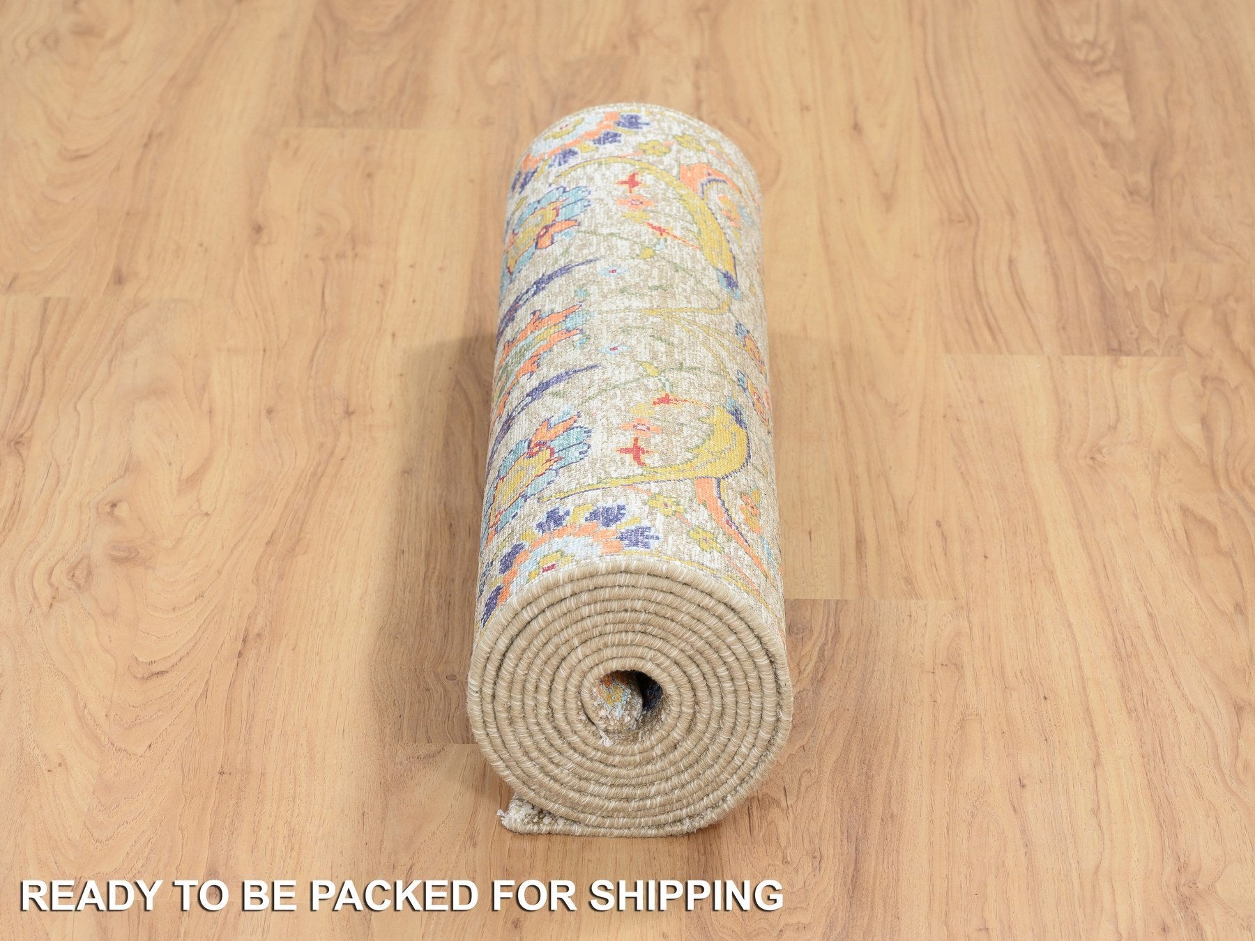Transitional hand-knotted wool/silk runner in Ivory, 2'7" x 12'4" — SKU O064653 (view 6)
