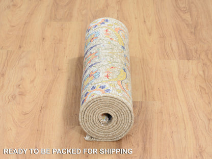Transitional hand-knotted wool/silk runner in Ivory, 2'7" x 12'4" — SKU O064653 (view 6)