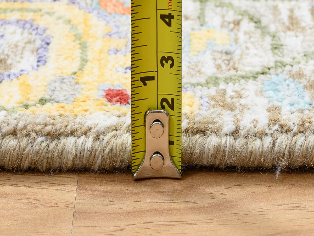 Transitional hand-knotted wool/silk runner in Ivory, 2'7" x 12'4" — SKU O064653 (view 7)