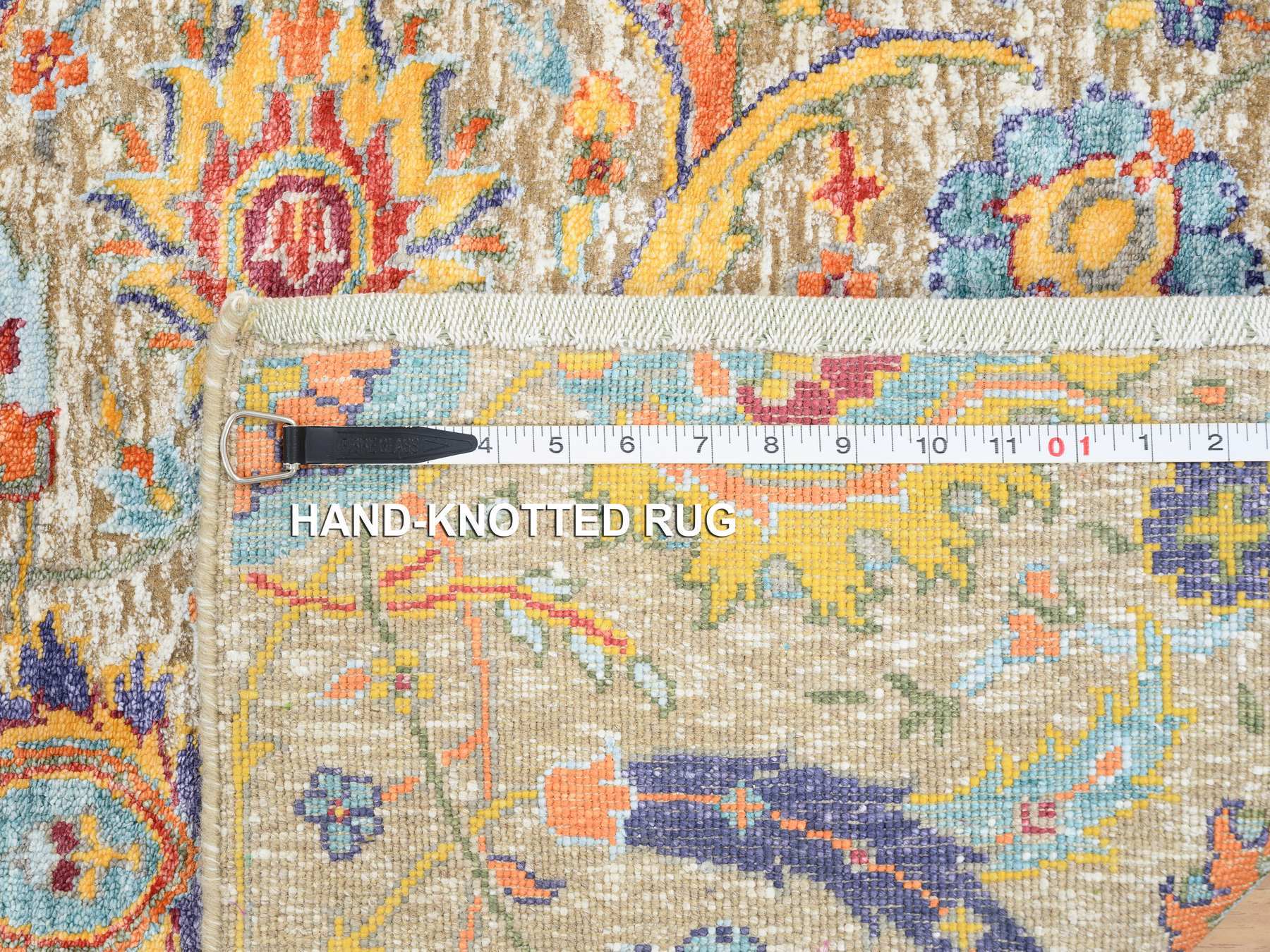 Transitional hand-knotted wool/silk runner in Ivory, 2'7" x 12'4" — SKU O064653 (view 8)