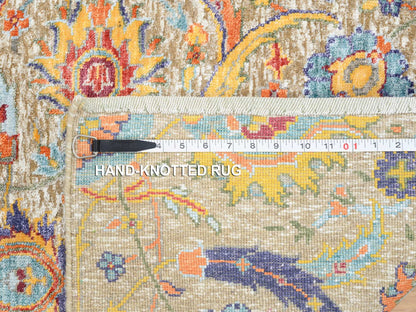 Transitional hand-knotted wool/silk runner in Ivory, 2'7" x 12'4" — SKU O064653 (view 8)