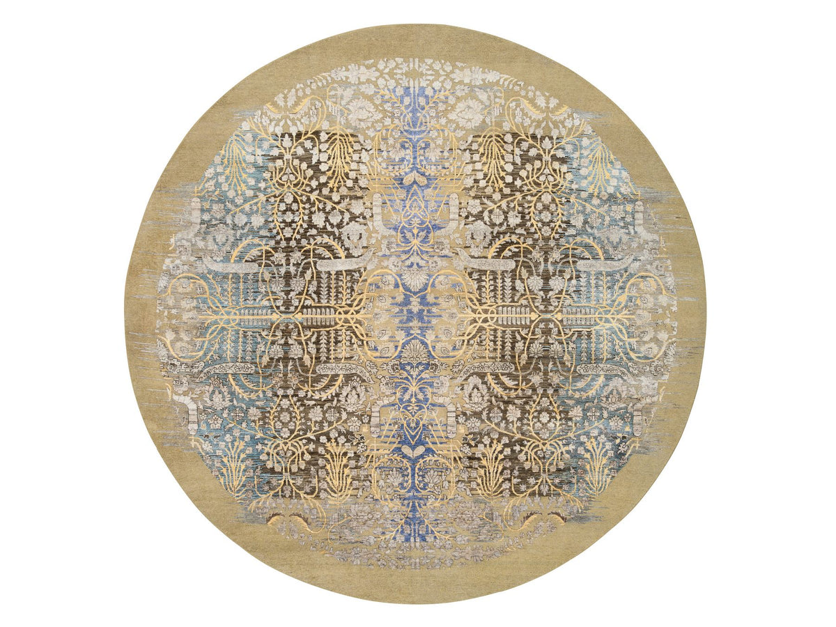 Sarouk Transitional hand-knotted wool/silk rug in Brown, 10' x 10' — SKU O064661