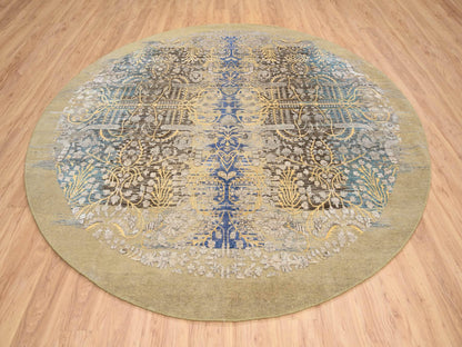Brown 10'0" x 10'0" Transitional Hand knotted Wool/Silk Rug - Sku: O064661