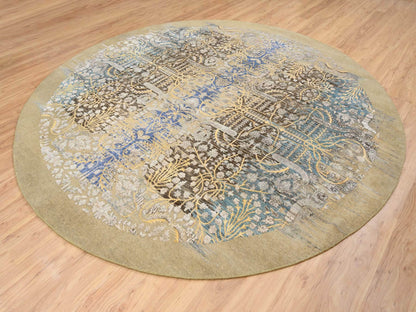 Brown 10'0" x 10'0" Transitional Hand knotted Wool/Silk Rug - Sku: O064661