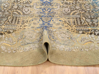 Brown 10'0" x 10'0" Transitional Hand knotted Wool/Silk Rug - Sku: O064661