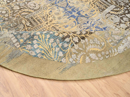 Brown 10'0" x 10'0" Transitional Hand knotted Wool/Silk Rug - Sku: O064661