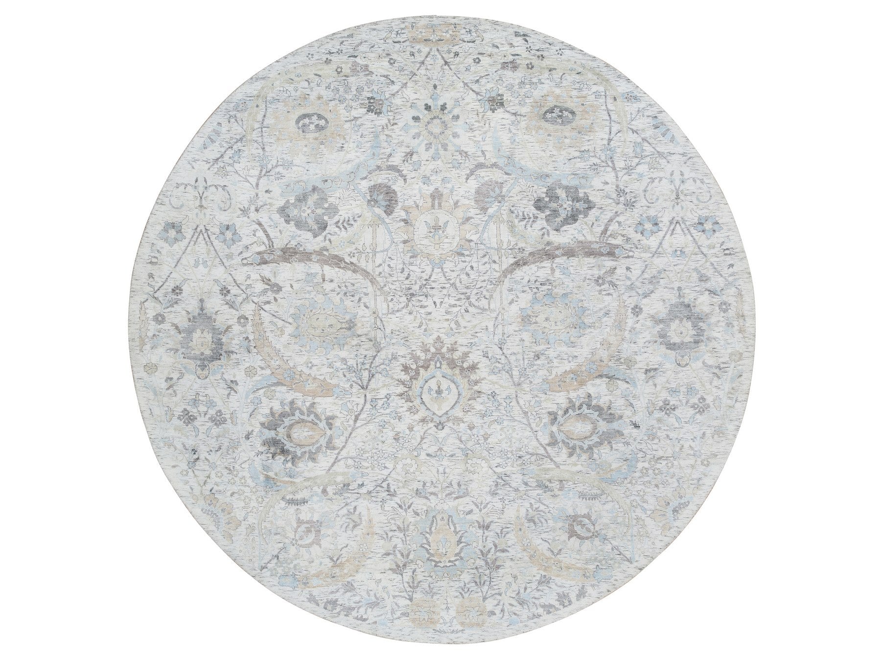 Transitional hand-knotted wool/silk rug in Ivory, 9'9" x 9'9" — SKU O064662