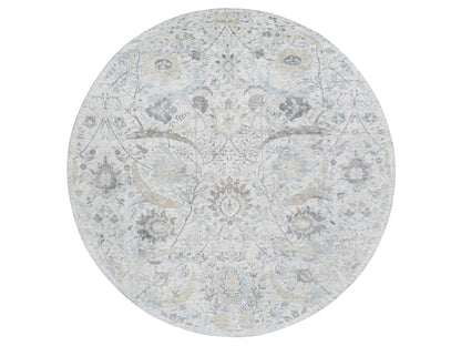Transitional hand-knotted wool/silk rug in Ivory, 9'9" x 9'9" — SKU O064662