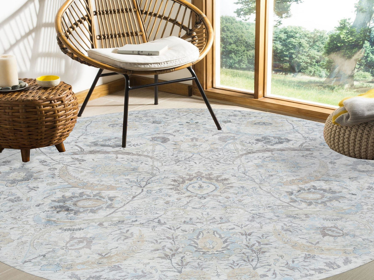 Transitional hand-knotted wool/silk rug in Ivory, 9'9" x 9'9" — SKU O064662 (view 2)