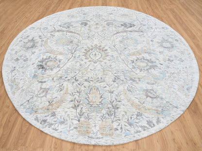 Transitional hand-knotted wool/silk rug in Ivory, 9'9" x 9'9" — SKU O064662 (view 3)