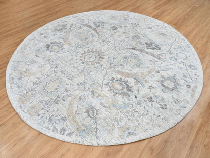 Transitional hand-knotted wool/silk rug in Ivory, 9'9" x 9'9" — SKU O064662 (view 4)