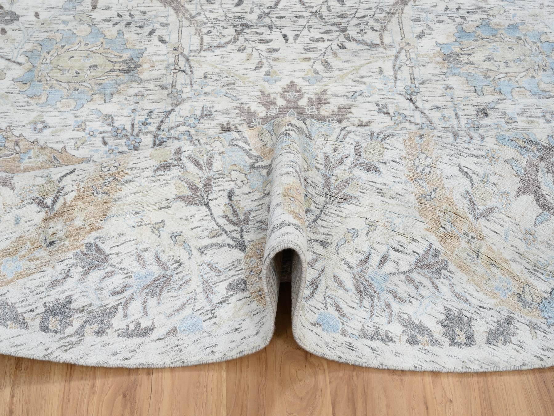 Transitional hand-knotted wool/silk rug in Ivory, 9'9" x 9'9" — SKU O064662 (view 6)