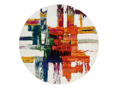 Modern / Contemporary hand-knotted wool/silk rug in Multicolored, 8'9" x 8'9" — SKU O064665