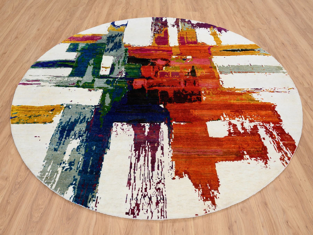 Modern / Contemporary hand-knotted wool/silk rug in Multicolored, 8'9" x 8'9" — SKU O064665 (view 3)