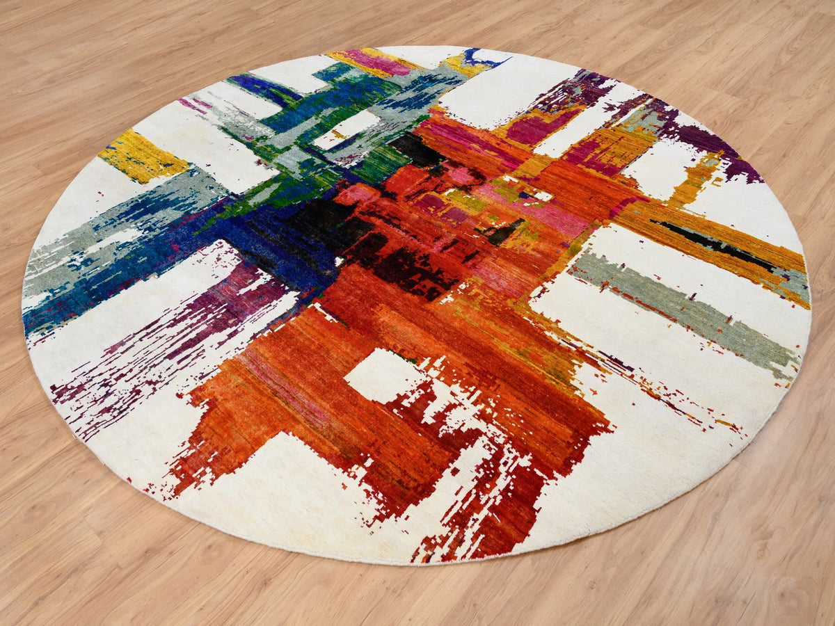 Modern / Contemporary hand-knotted wool/silk rug in Multicolored, 8'9" x 8'9" — SKU O064665 (view 4)