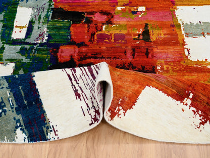 Multicolored 8'9" x 8'9" Modern / Contemporary Hand knotted Wool/Silk Rug - Sku: O064665