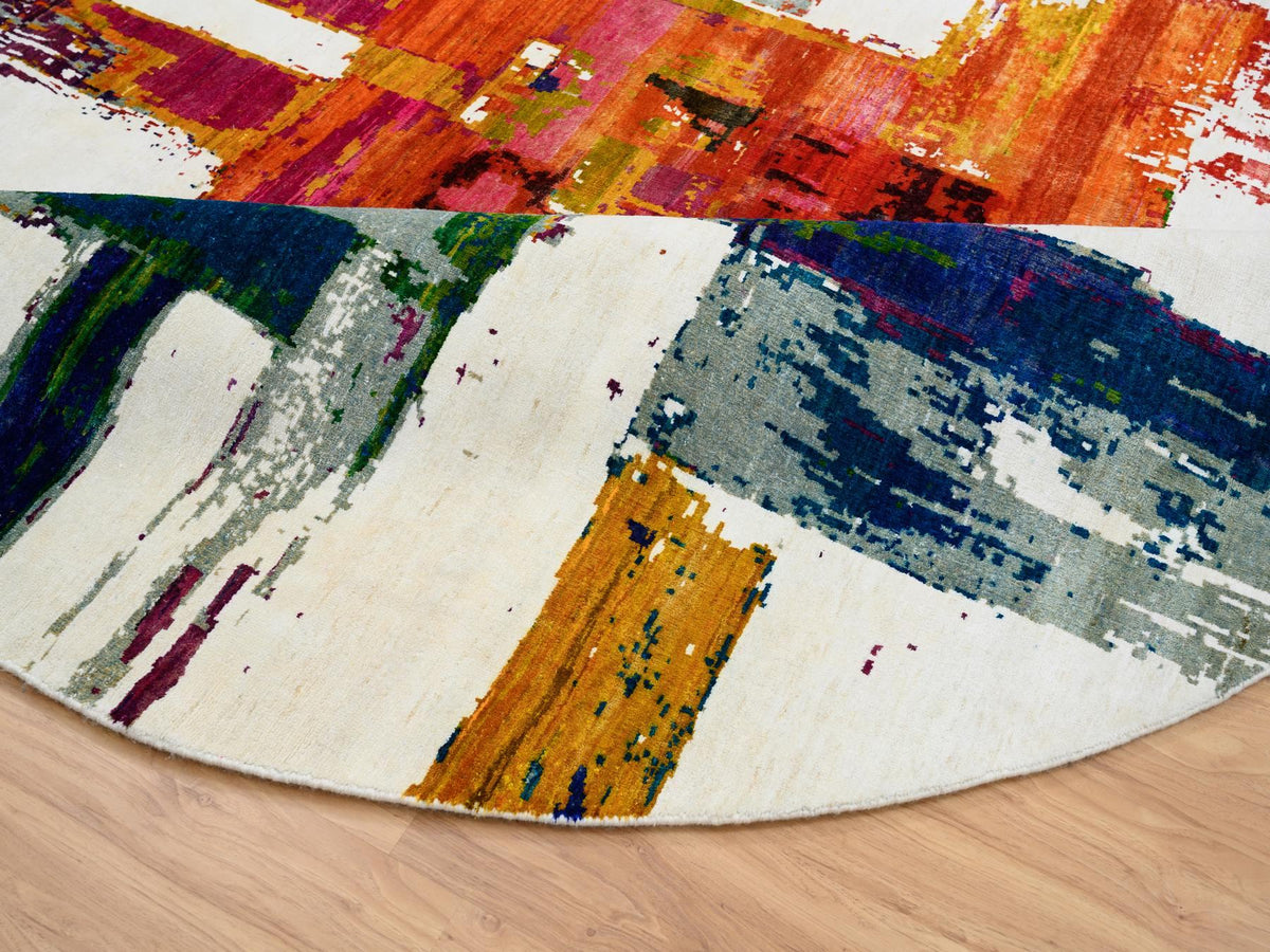 Modern / Contemporary hand-knotted wool/silk rug in Multicolored, 8'9" x 8'9" — SKU O064665 (view 7)