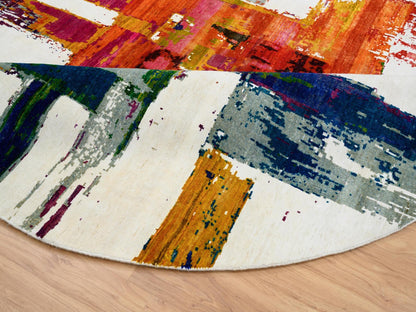 Modern / Contemporary hand-knotted wool/silk rug in Multicolored, 8'9" x 8'9" — SKU O064665 (view 7)