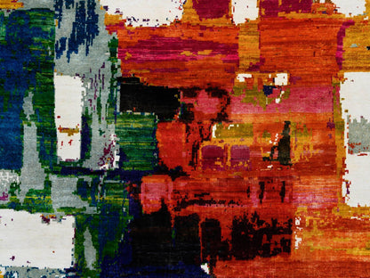 Modern / Contemporary hand-knotted wool/silk rug in Multicolored, 8'9" x 8'9" — SKU O064665 (view 9)