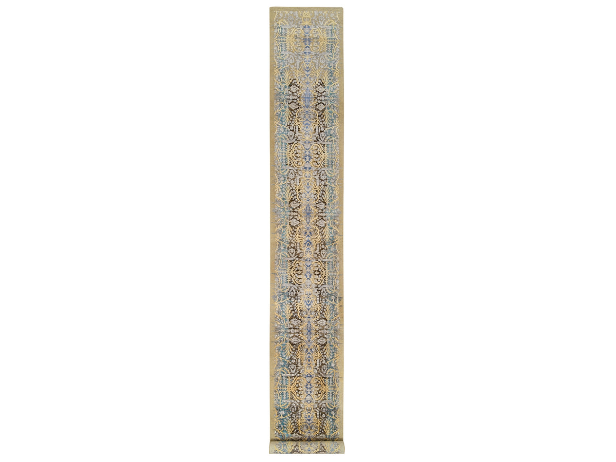 Sarouk Transitional hand-knotted wool/silk runner in Brown, 2'6" x 18' — SKU O064677