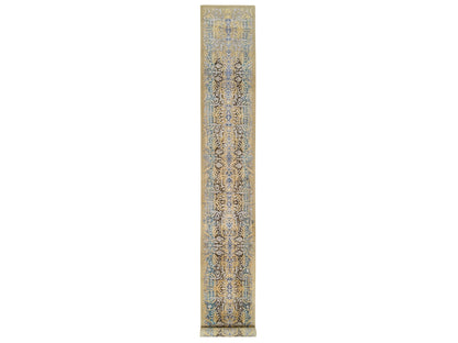 Brown 2'6" x 18'0" Transitional Hand knotted Wool/Silk Rug - Sku: O064677