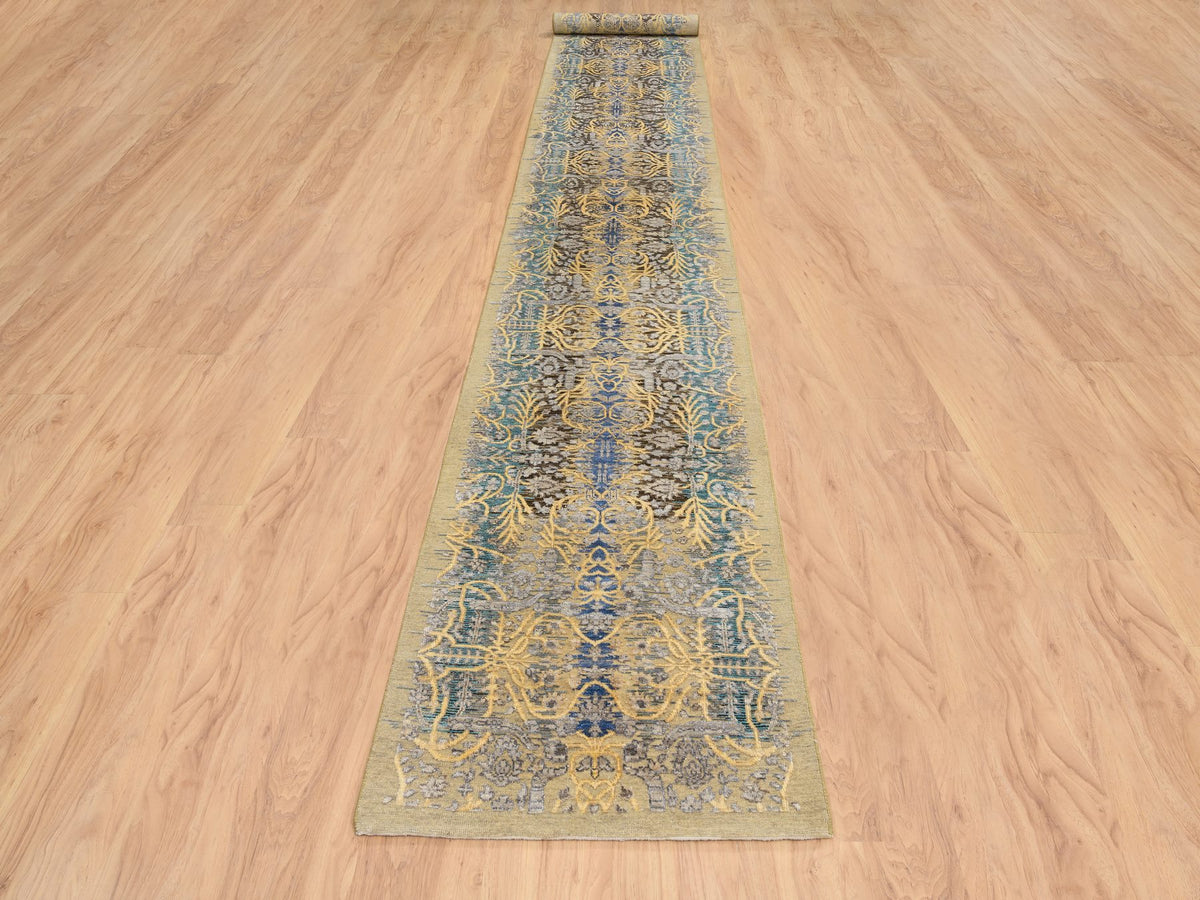 Sarouk Transitional hand-knotted wool/silk runner in Brown, 2'6" x 18' — SKU O064677 (view 2)