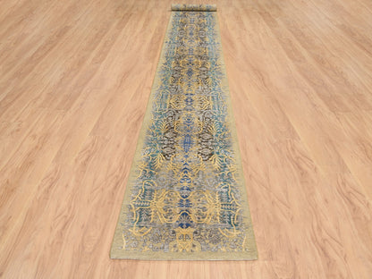 Brown 2'6" x 18'0" Transitional Hand knotted Wool/Silk Rug - Sku: O064677
