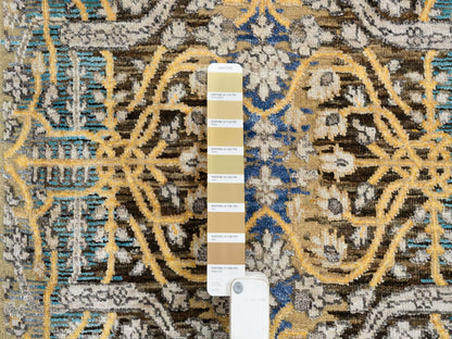 Brown 2'6" x 18'0" Transitional Hand knotted Wool/Silk Rug - Sku: O064677