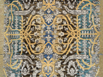 Brown 2'6" x 18'0" Transitional Hand knotted Wool/Silk Rug - Sku: O064677
