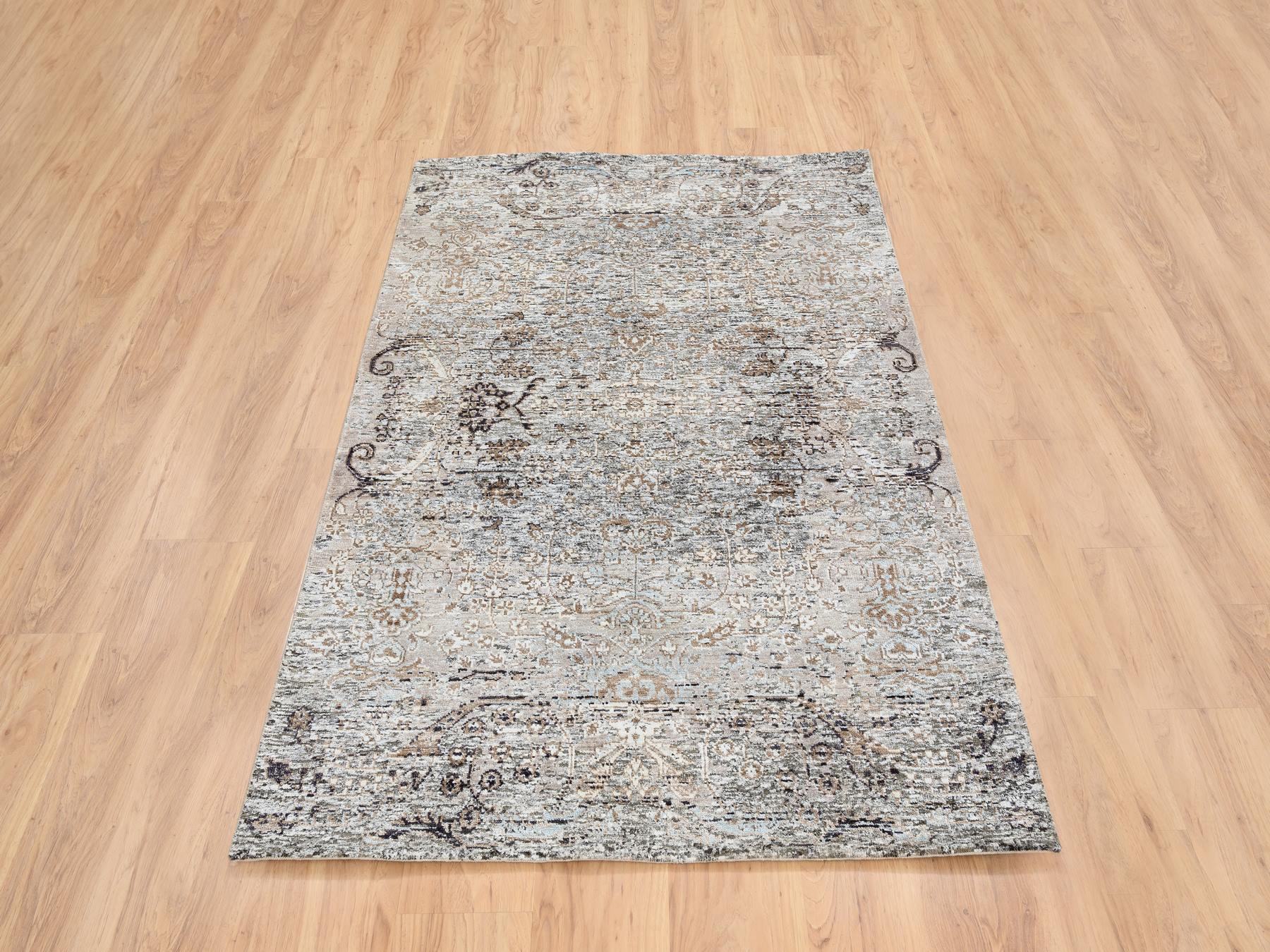 Brown 4'1" x 6'0" Transitional Hand knotted Wool/Silk Rug - Sku: O064679