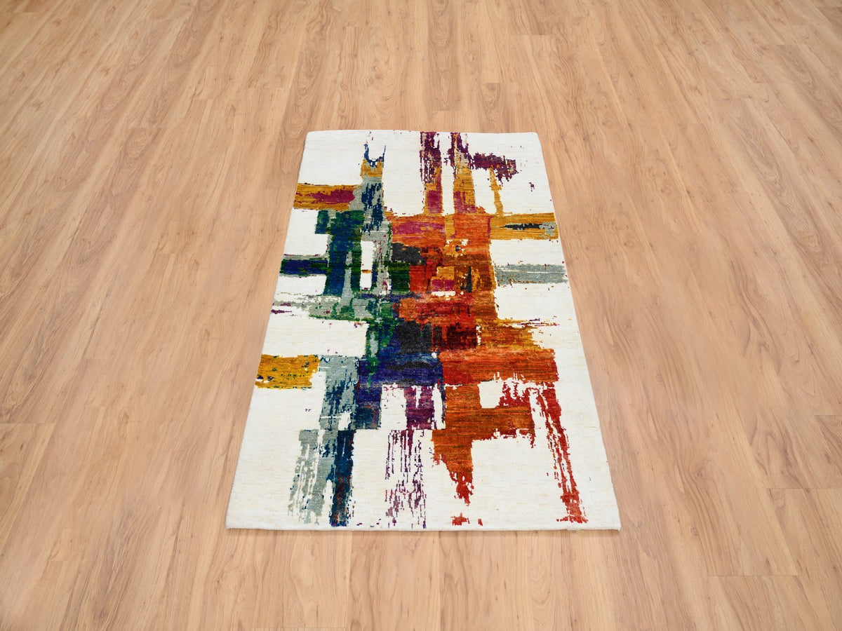 Modern / Contemporary hand-knotted wool/silk rug in Multicolored, 3' x 5' — SKU O064680 (view 2)