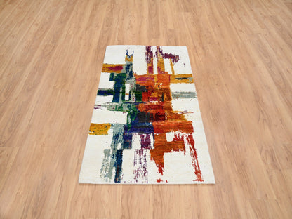Modern / Contemporary hand-knotted wool/silk rug in Multicolored, 3' x 5' — SKU O064680 (view 2)