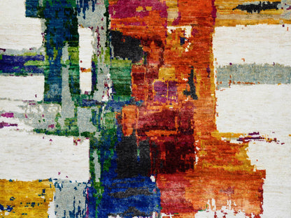 Modern / Contemporary hand-knotted wool/silk rug in Multicolored, 3' x 5' — SKU O064680 (view 5)